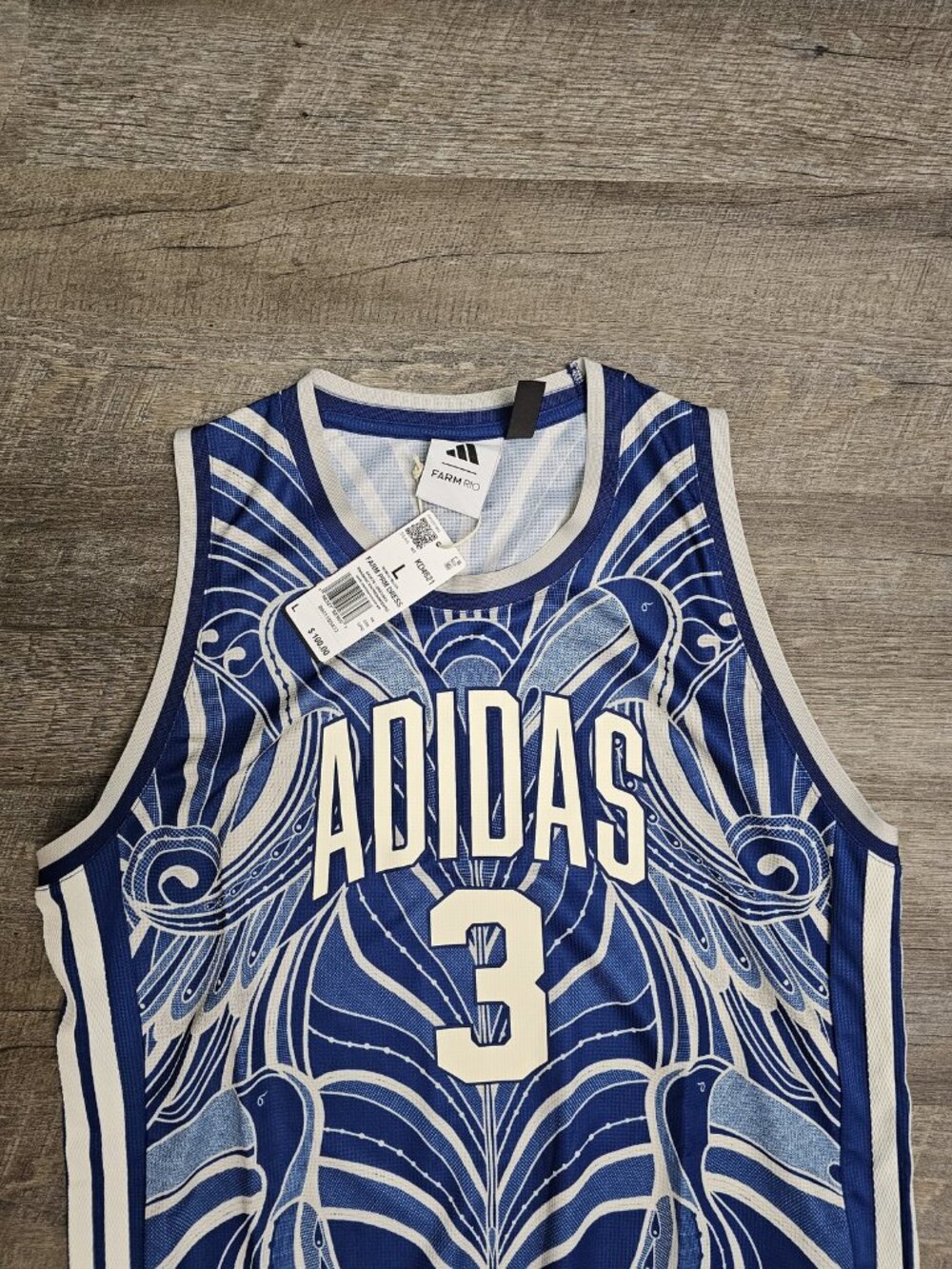 adidas x FARM RIO Premium Jersey Dress Womens L NWT Blue Botanical KD4621